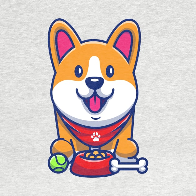 Cute Corgi, Food, Bone And Baseball Cartoon by Catalyst Labs